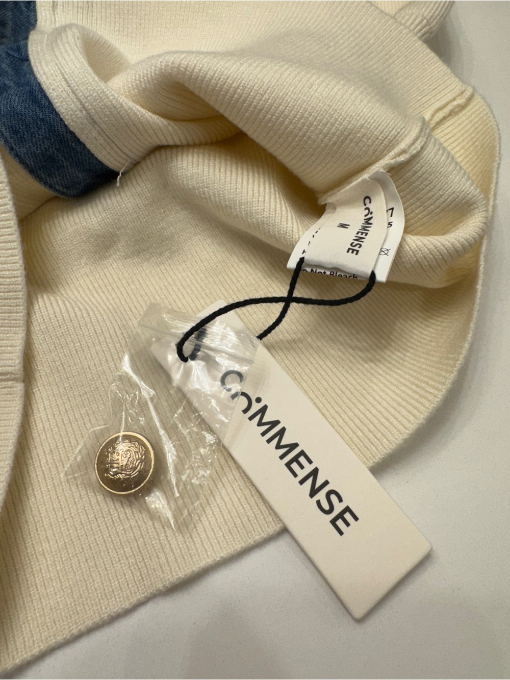 Commense Cream Knit Vest with Blue Denim Trim - Picture 13 of 14